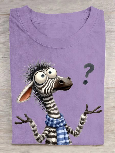 

Loose Zebra Casual Cotton T-Shirt, Purple, T-shirts