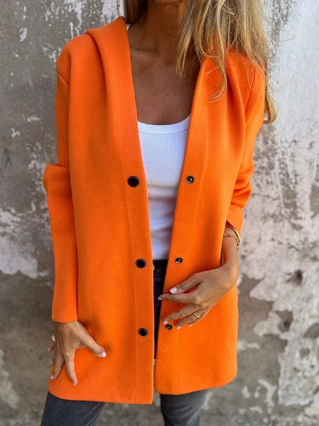 

Women's Spring/Fall Outerwear Casual Plain Long Sleeve Hoodie Jacket, Orange, Jackets
