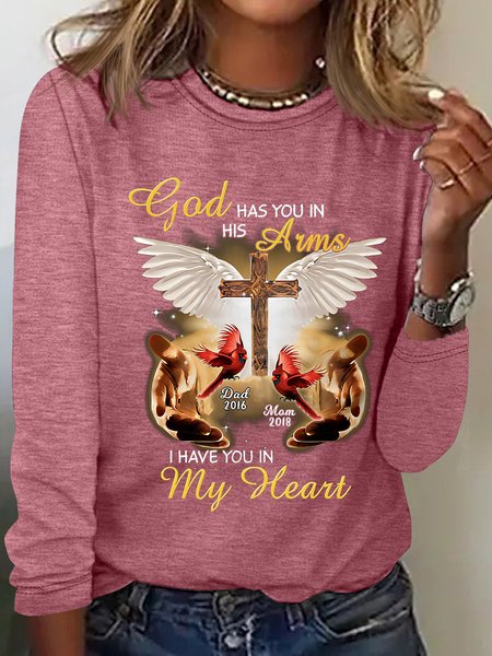 

God Has You In His Arms, I Have You In My Heart Custom Cardinal Memorial Casual Long Sleeve Shirt, Watermelon, Long sleeves