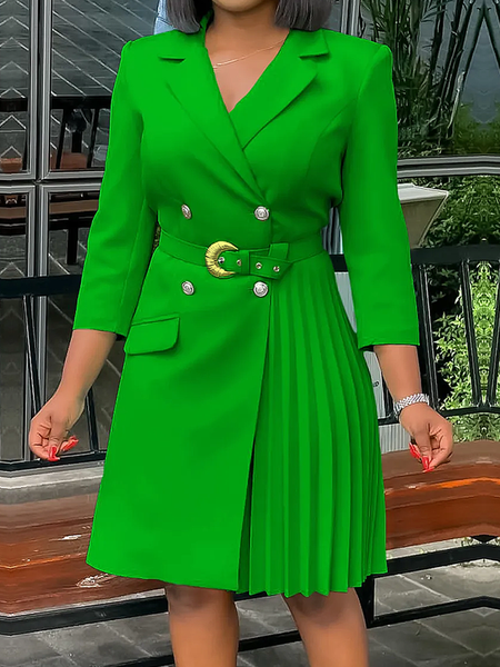 

Urban Lapel Collar Mini Dress With Belt, Green, Mini Dresses