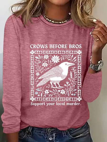 

Crows Before Bros Casual Long Sleeve Shirt, Watermelon, Long sleeves