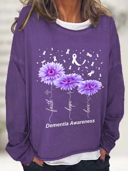 

Women's Faith Hope Love Alzheimer's Awareness Print Casual Sweatshirt, Deep purple, Hoodies&Sweatshirts