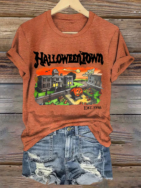 

Women's Vintage Halloween Town Est 1998 Loose Simple T-Shirt, Orange, T-shirts