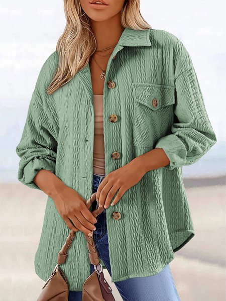 

Women's Spring/Fall Outerwear Casual Jacquard Jacquard Plain Long Sleeve Shirt Collar Jacket, Green, Jackets