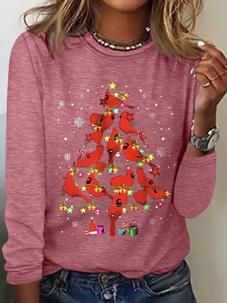 

Cardinal Bird Christmas Casual Long Sleeve Shirt, Watermelon, Long sleeves
