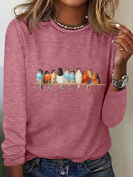 

Vintage Birds Retro Bird Casual Long Sleeve Shirt, Watermelon, Long sleeves