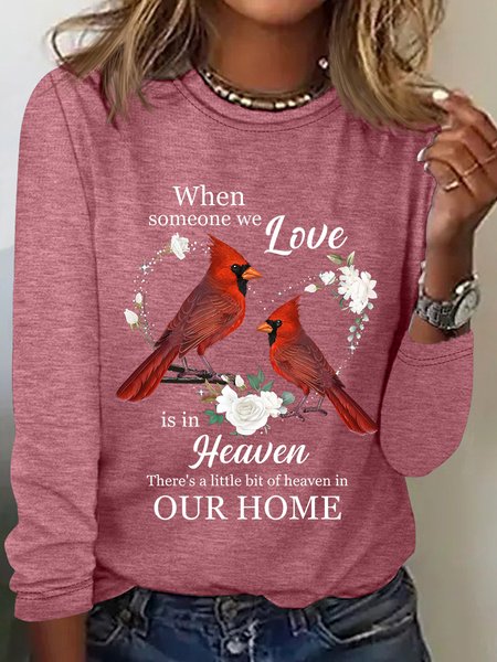 

Best Family Memorial Cardinal Birds Shirt In Loving Memory Heaven In Home Casual Long Sleeve Shirt, Watermelon, Long sleeves
