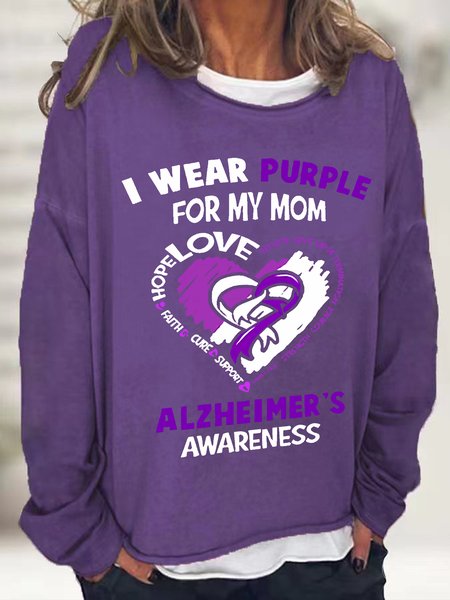 

Women's Alzheimer's Awareness I Wear Purple For My Mom - Heart Ribbon Casual Sweatshirt, Deep purple, Hoodies&Sweatshirts
