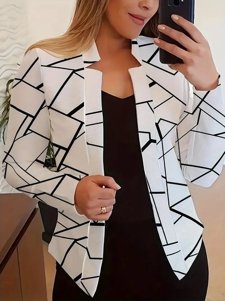 

Women's Spring/Fall Outerwear Urban Geometric Long Sleeve Wrap Regular Blazer, White, Blazers
