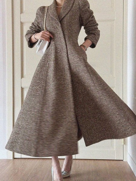

Plain Regular Fit Long Sleeve Elegant Coat, As picture, Trench Coats