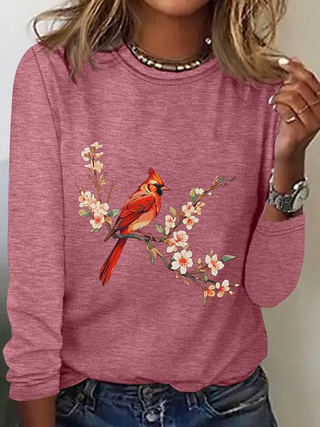 

Cardinal Bird Casual Long Sleeve Shirt, Watermelon, Long sleeves