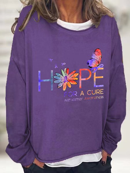 

Women's Hope For A Cure Purple Ribbon Alzheimer's Awareness Fighter Supporter Casual Sweatshirt, Deep purple, Hoodies&Sweatshirts
