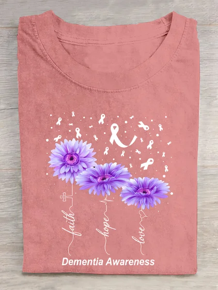 

Women's Faith Hope Love Alzheimer's Awareness Print Cotton T-Shirt, Orange pink, T-shirts