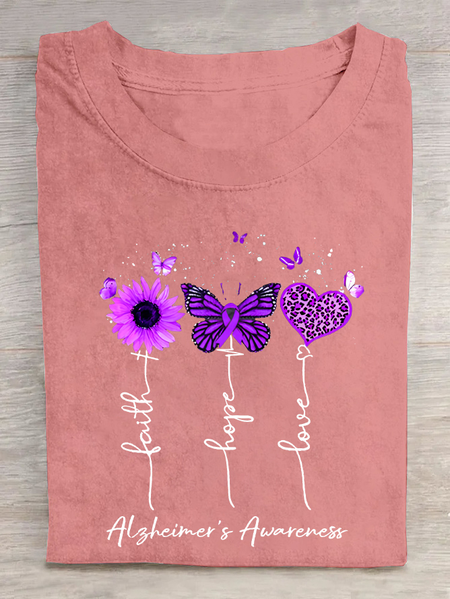 

Women's Faith Hope Love Alzheimer's Awareness Cotton T-Shirt, Orange pink, T-shirts