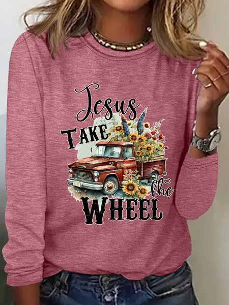 

Jesus Take The Wheel Casual Long Sleeve Shirt, Watermelon, Long sleeves