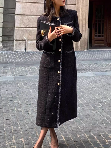 

Crew Neck Elegant Regular Fit Dress, Black, Maxi Dresses
