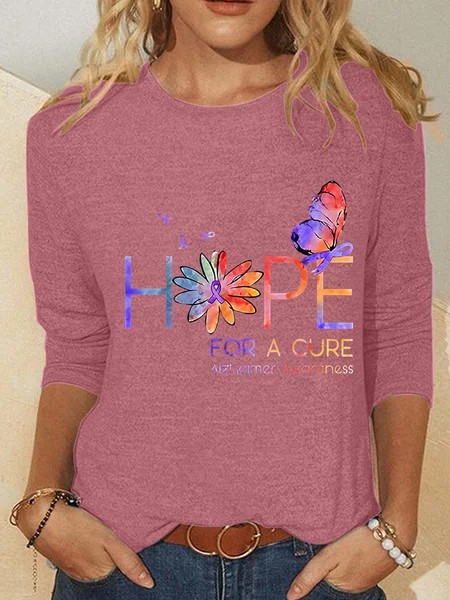 

Women's Hope For A Cure Purple Ribbon Alzheimer's Awareness Fighter Supporter Casual Long Sleeve Shirt, Watermelon, Long sleeves