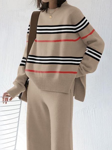 

Casual Long Sleeve Regular Size Sweater, Khaki, Pullovers