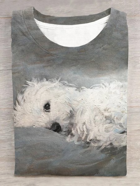 

Casual Dog Crew Neck Short Sleeve T-shirt, Gray, T-shirts