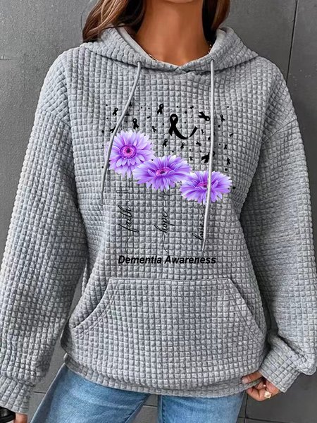 

Women's Faith Hope Love Alzheimer's Awareness Print Simple Loose Hoodie, Gray, Hoodies&Sweatshirts
