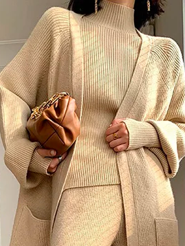 

Elegant Regular Sleeve Regular Fit Sweater, Apricot, Pullovers
