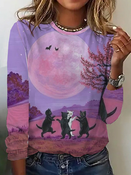 

Women's Long Sleeve Tee T-shirt Spring/Fall Halloween Jersey Crew Neck Daily Going Out Casual Top, Purple, T-Shirts