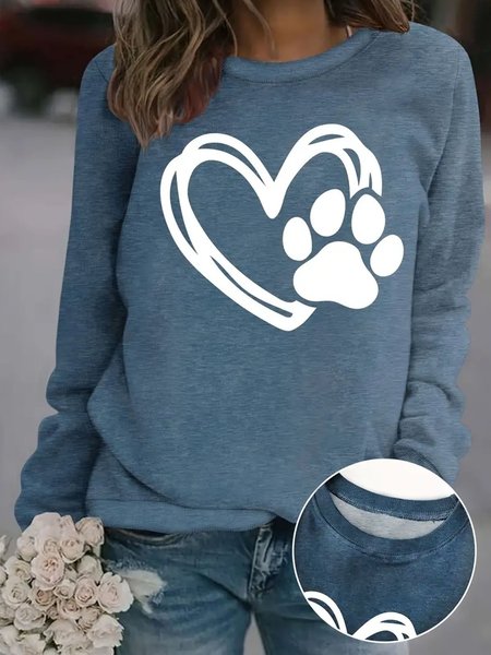 

Casual Crew Neck Heart/Cordate Sweatshirt, Deep blue, Hoodies & Sweatshirts