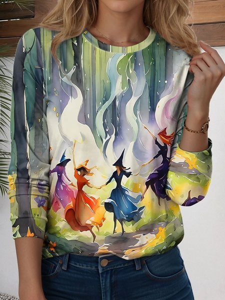 

Casual Halloween Crew Neck Long Sleeve T-shirt, Multicolor, T-shirts
