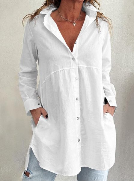 

Loose Casual Shirt, White, Long/Full Length Sleeve