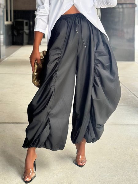 

Casual Plain Loose Fashion Pants, Black, Pants