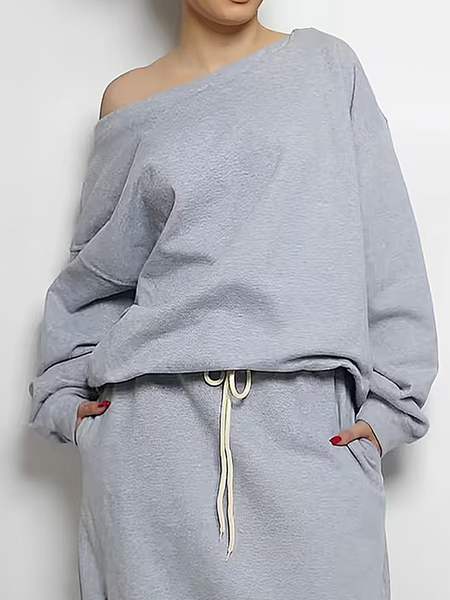 

Medium Elasticity Plain Casual Loose Regular Sleeve Long Sleeve Asymmetrical Sweatshirt, Gray, Hoodies and Sweatshirts