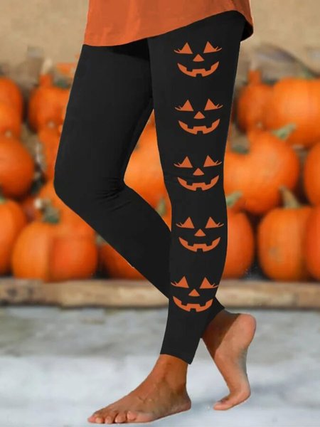 

Casual Halloween Long Leggings, Black, Leggings
