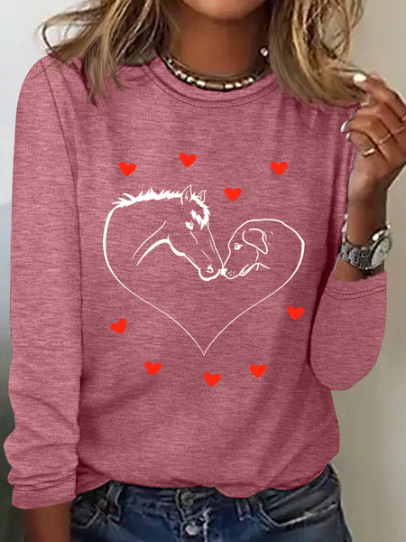 

Horse Dog Horse Lover Casual Long Sleeve Shirt, Watermelon, Long sleeves