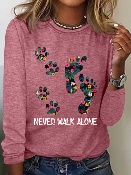

Never Walk Alone Paw Dog Flower Casual Long Sleeve Shirt, Watermelon, Long sleeves