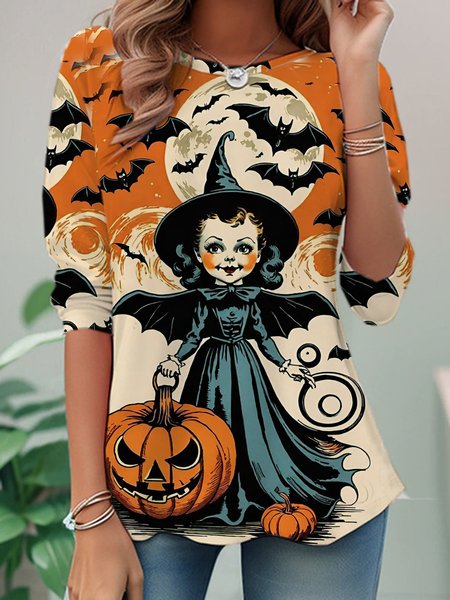 

Casual Halloween Crew Neck Long Sleeve T-shirt, Multicolor, T-shirts