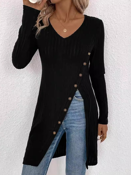 

Crew Neck Long Sleeve Floral Buttoned Regular Micro-Elasticity Loose Blouse For Women, Black, Blouses