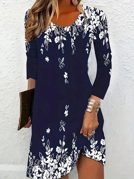 

Women Floral V Neck Three Quarter Sleeve Comfy Casual Maxi Dress, Deep blue, Dresses