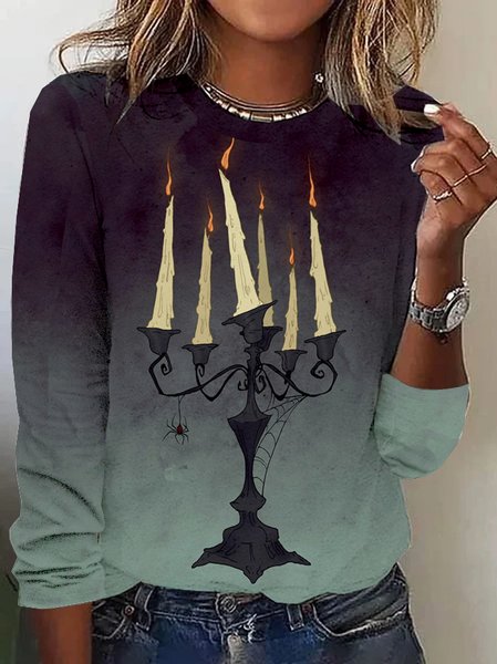 

Casual Halloween Crew Neck Long Sleeve T-shirt, Green, T-shirts