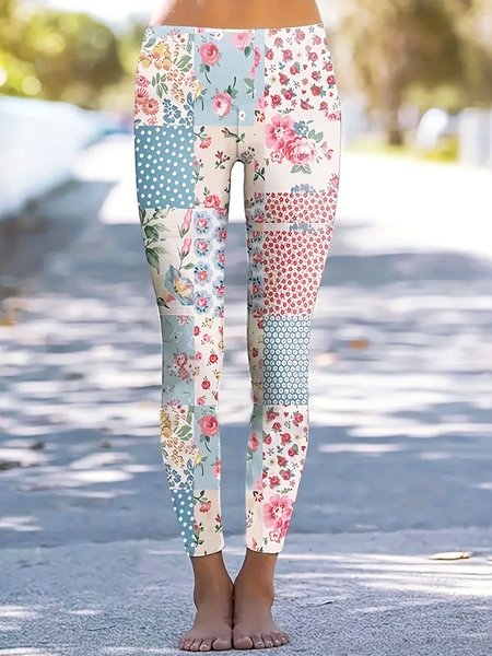 

Women's Casual Floral Jersey All Season Long Leggings, Multicolor, Leggings