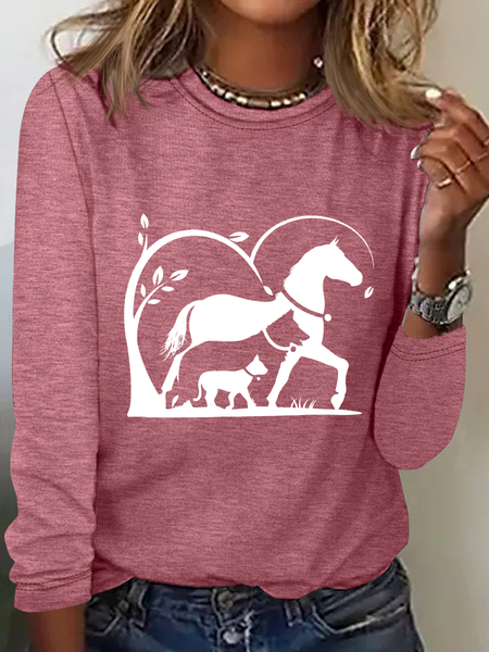 

Horse, Dog And Cat Horse Silhouette Casual Long Sleeve Shirt, Watermelon, Long sleeves