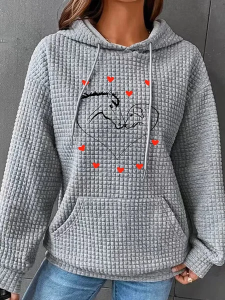 

Horse Dog Horse Lover Simple Loose Hoodie, Gray, Hoodies&Sweatshirts