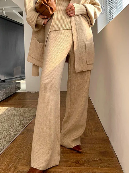 Loose Casual Plain Pants, Apricot, Pants