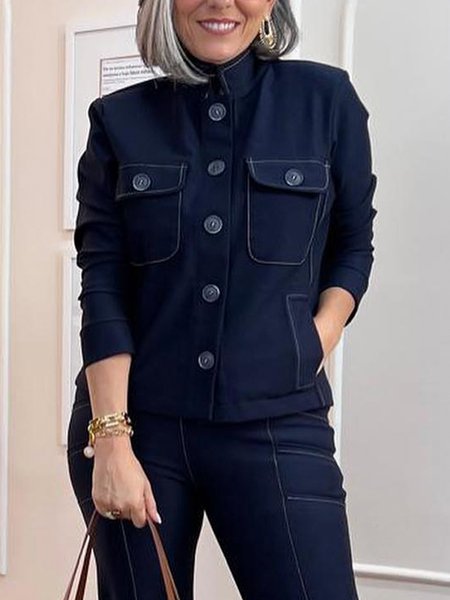 

Color Block Regular Fit Stand Collar Casual Long Sleeve Jacket, Purplish blue, Jackets