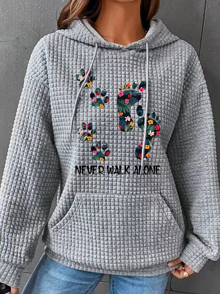 

Never Walk Alone Paw Dog Flower Simple Loose Hoodie, Gray, Hoodies&Sweatshirts