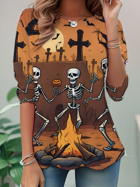 

Casual Halloween Crew Neck Long Sleeve T-shirt, Multicolor, T-shirts