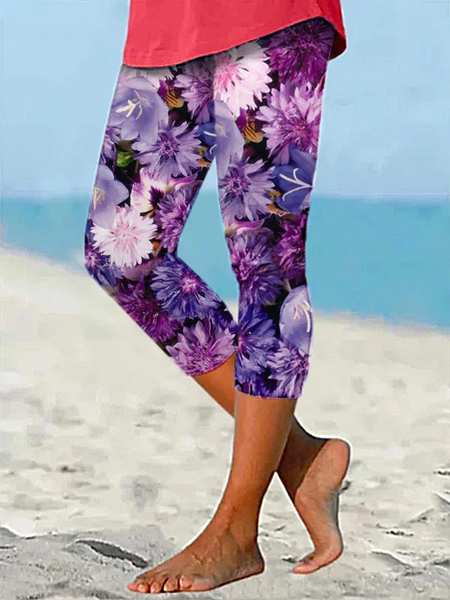

Women's Purple Flower Alzheimer's Awareness Support Cropped Leggings, Pants