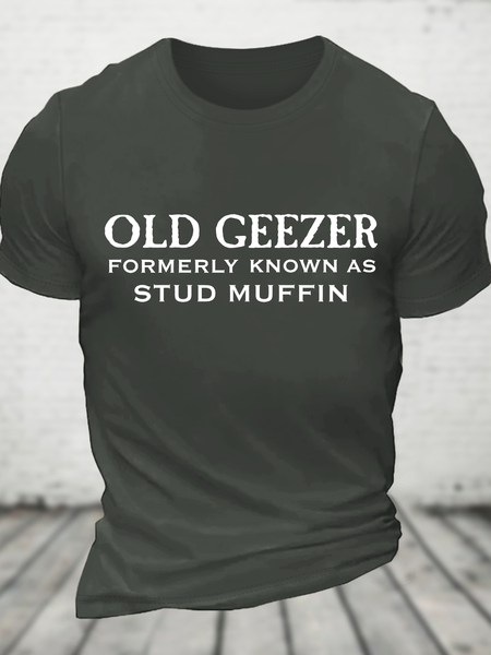 

Men's Old Geezer Formerly Known As Stud Muffin Cotton T-Shirt, Dark gray, T-shirts