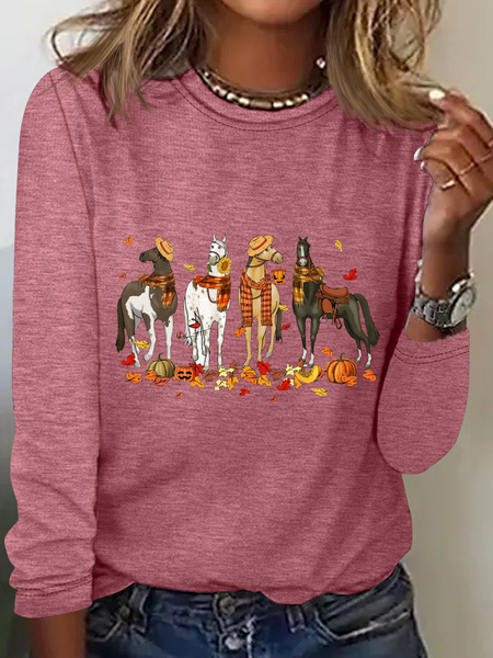 Halloween Comfort Halloween Horse Casual Long Sleeve Shirt, Watermelon, Long sleeves