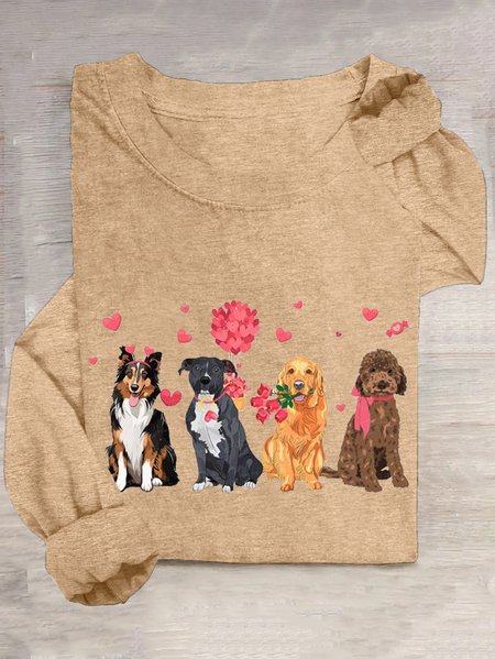 

Casual Dog Crew Neck Long Sleeve T-shirt, Khaki, T-shirts