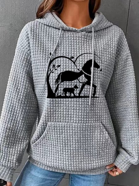 

Horse, Dog And Cat Horse Silhouette Simple Loose Hoodie, Gray, Hoodies&Sweatshirts